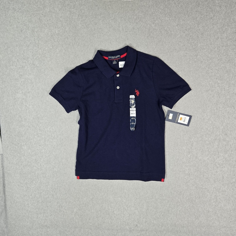 U.S. POLO ASSN. Boys Polo L (10-12) Navy Embroidered Pony Pique Emb Polo NWT